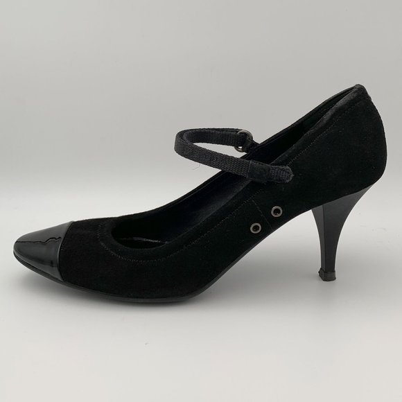 Prada Suede and Patent Cap Mary Jane Pumps Black Size 10/40 - Picture 6 of 11